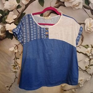 Blue and White Women's Blouse